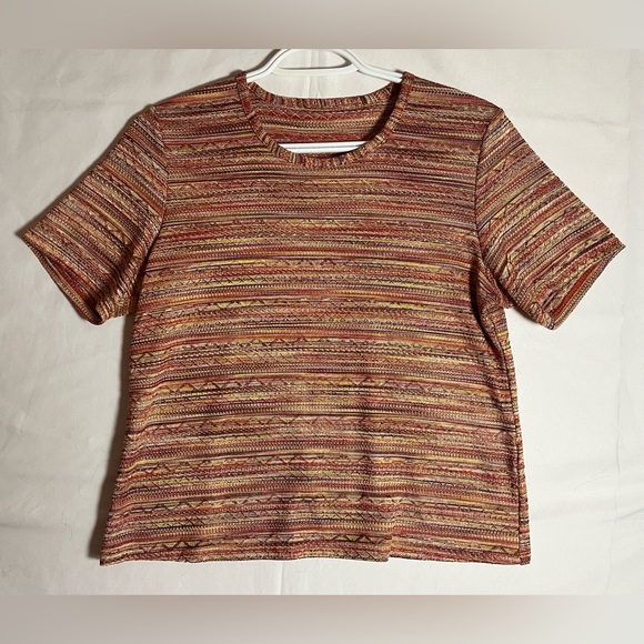 Vintage Earthy Striped Knit Twin Set | Petite Small Cropped Cardigan & Top - Picture 4 of 7
